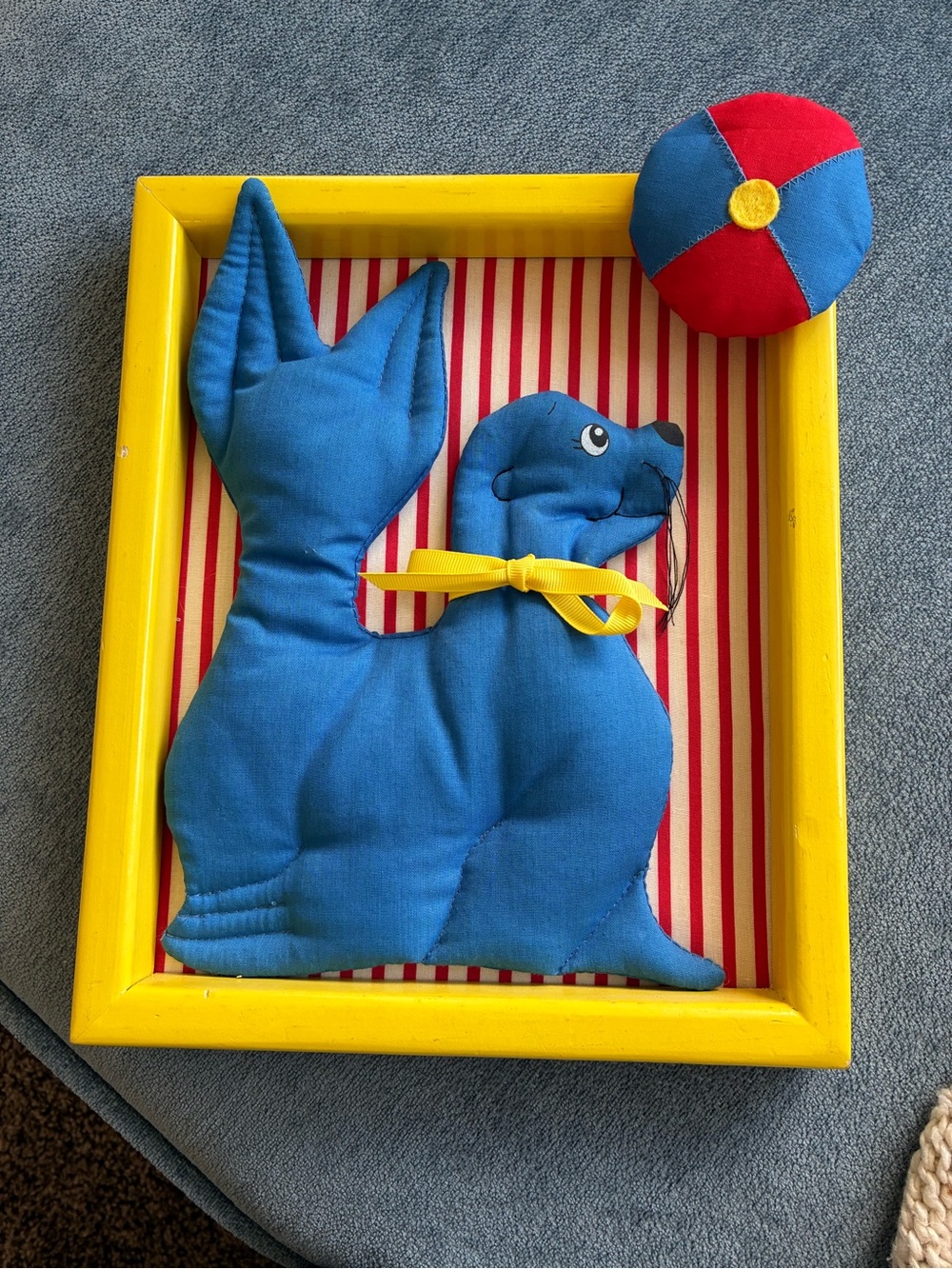 *vintage* Wooltex Plush Framed Nursery Decor Seal & Ball